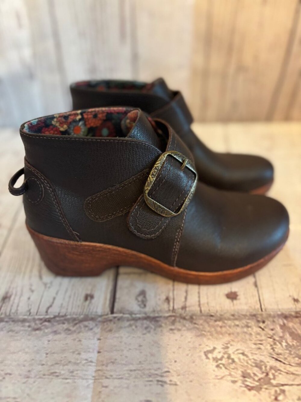 Alegria by PG Lite Brown Leather Ankle Slip On Jean Boots Size Women’s 37 or 6.5